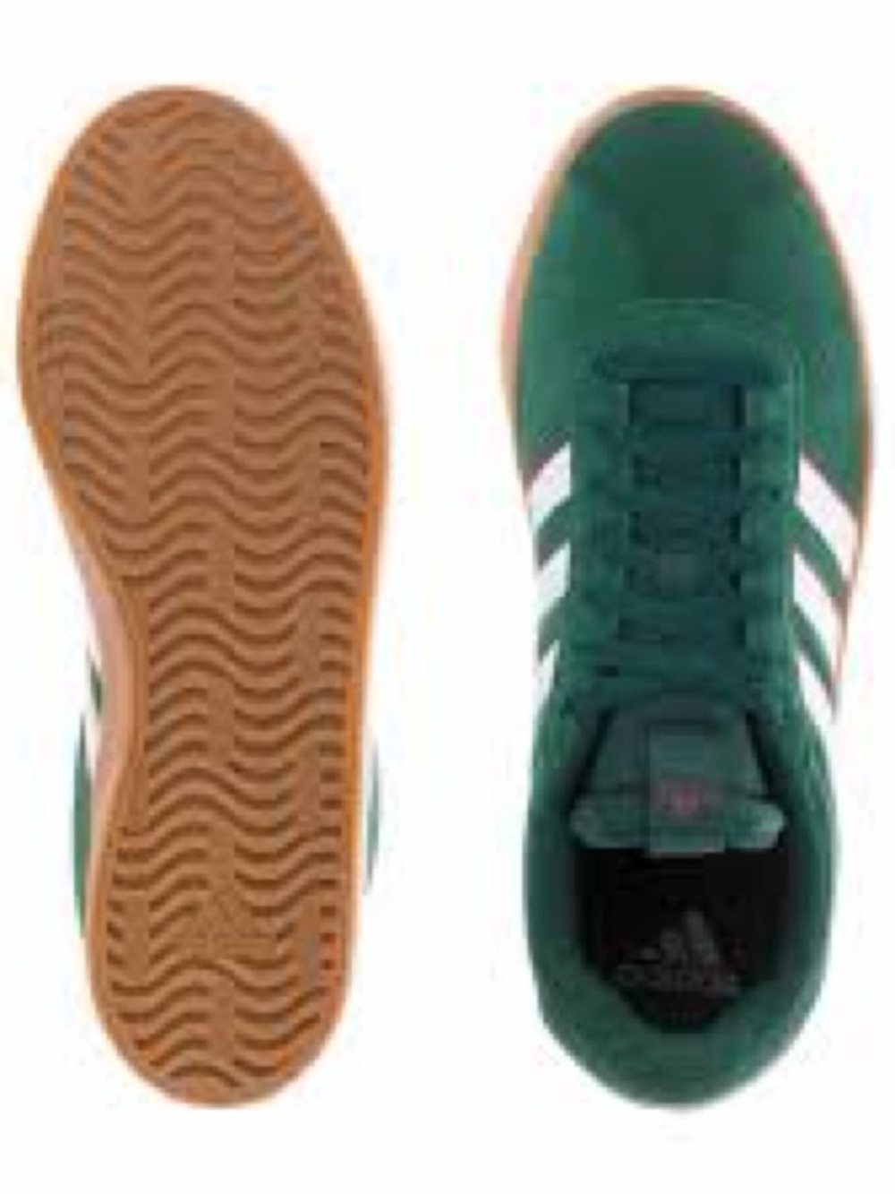 adidas Men's Green Suede Sneaker with White Stripes and Gum Sole